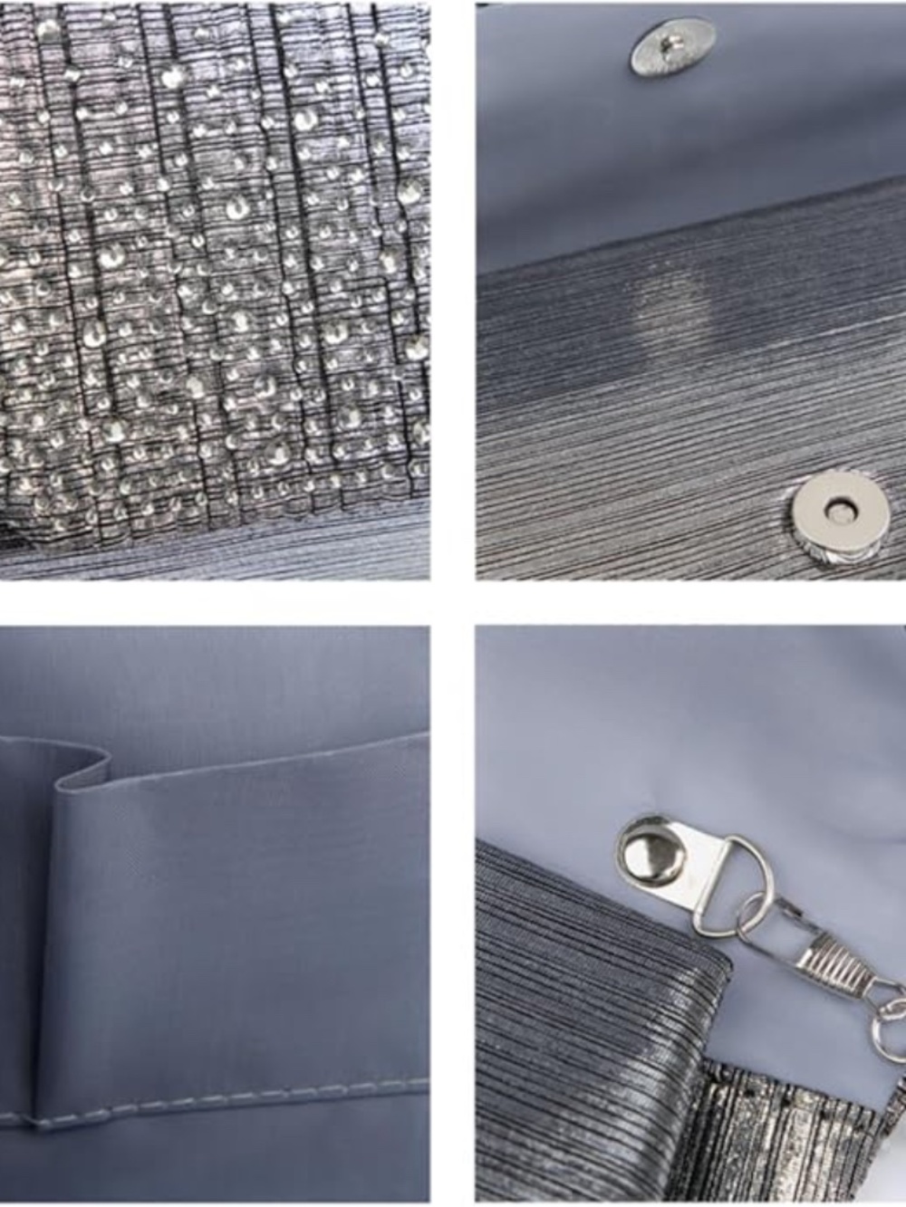 Women's Gray Pewter Glitter Rhinestone Evening Bag / Clutch - Picture 7 of 9